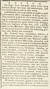 Artikkel fra Boston Chronicle som beskriver hendelsene under Boston-massakren, 5. mars 1770 (avis) av American School