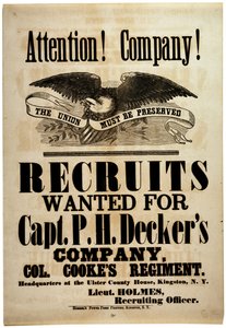 Merk følgende! Company!, rekrutterer bredside for New York 156th Infantry, 1862 av American School