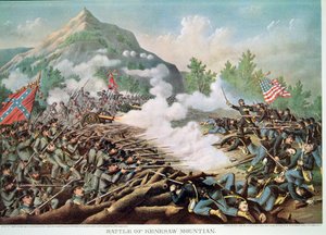 Slaget ved Kenesaw Mountain, Georgia, 27. juni 1864, gravert av Kurz & Allison av American School