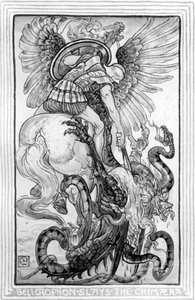Bellerophon Slayed the Chimera, hentet fra The Wonder-Book for Girls and Boys skrevet av Nathaniel Hawthorne, 1852 av American School