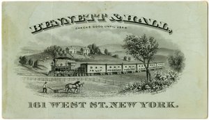 Bennett & Hall handelskort [recto], 1882 (gravert litografi [handelskort]) av American School