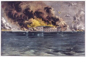 Bombardement av Fort Sumter, Charleston Harbor, 12. og 13. april, 1861, pub. 1861 av American School