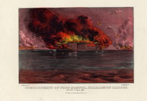 Bombardement av Fort Sumter, Charleston Harbor, 12. og 13. april 1861, pub. av Currier & Ives, ca. 1861 av American School