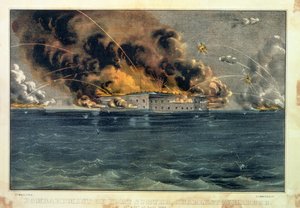 Bombardement av Fort Sumter, Charleston Harbour, 12. og 13. april 1861, pub. av Currier und Ives av American School