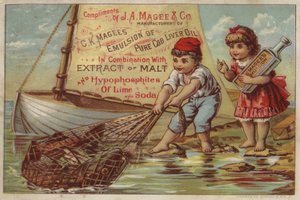 Gutt som trekker inn fiskenett av American School