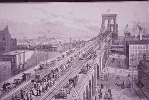 Brooklyn Bridge like etter åpningsseremonien, publisert 26. mai 1883 (gravering) av American School
