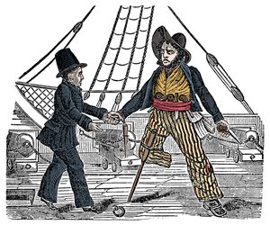 Kaptein Mackra og piraten har treben Gravering fra "The Pirates Own Book"" 1800-tallet av American School