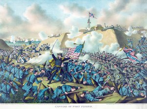 Erobringen av Fort Fisher, utgitt i 1890 (fargelitografi) av American School