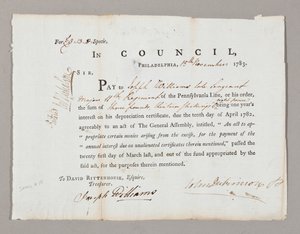Sjekk for tre pund og tretten shilling til Joseph Williams, 13. november 1783 av American School