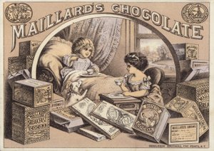Barn som drikker sjokolade, annonse for Maillards Chocolate av American School