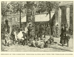 Barn av kommunistfangene spiser suppe med Versailles-soldatene av American School