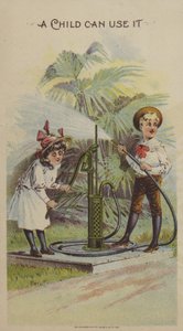Barn som leker med en vannpumpe (chromolitho) av American School