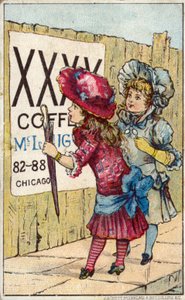 Barn som leser kaffereklame av American School