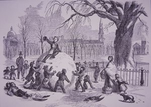 Julesnøball, scene på Boston Common av American School