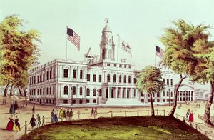 Rådhuset, New York, gravert av Nathaniel Currier (1813-88) av American School