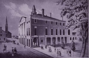 Rådhuset, Wall Street, New York City i 1790 (gravering) av American School
