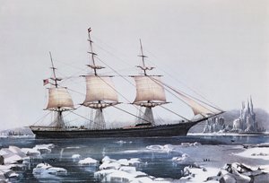 Clipper Ship Red Jacket i isen utenfor Kapp Horn på sin passasje fra Australia til Liverpool, utgitt av Currier und Ives, 1854