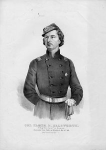 Oberst Elmer E. Ellsworth: 1. regt. New York Fire Zouaves, pub. av Currier & Ives, ca. 1862 av American School