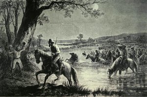 Den konfødererte hæren krysset Fords of Potomac River under invasjonen av Maryland i 1862 (litho) av American School
