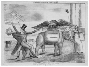 Kongressens elefant, eller, siste desperate trekk etter makt, ca. 1832 av American School