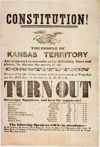 Grunnlov! Befolkningen i Kansas-territoriet blir bedt om å samles..., trykt av E. C. K. Garvey & Co., ca. 23. oktober 1855