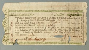 Continental Loan Office sertifikat nummer 4863 signert av kasserer Francis Hopkinson, 26. mars 1781 av American School