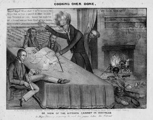 Matlaging over ferdig, eller, Utsikt over kjøkkenskapet i nød, ca. 1833 av American School