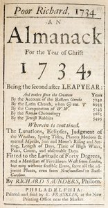 Omslag til Poor Richard, an Almanack, 1734 (trykk) av American School