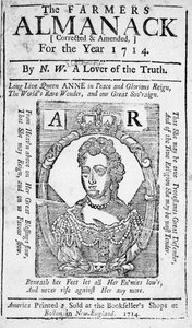 Forside til The Farmers Almanack, utgitt 1714 (trykk) av American School