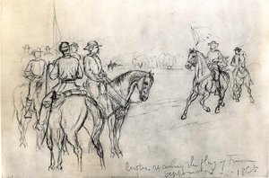 Custer mottar Flag of Freedom, Appomattox, 1865 av American School
