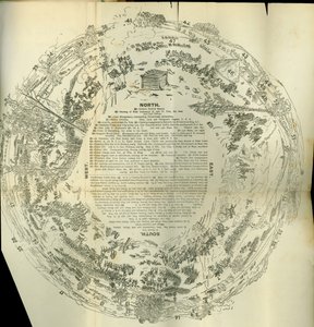 Cyclorama utbrett kart som viser historien til det store opprøret, ca. 1870