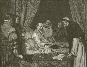 Death-Bed of Copernicus, fra maleriet av E Blair Leighton av American School