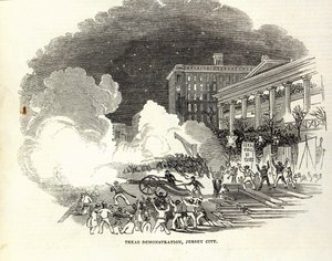 Demonstrasjon i Jersey City til fordel for annekteringen av USA i Texas, illustrasjon fra 'Illustrated London News, 22. mars av American School