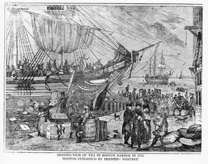 Ødeleggelse av te i Boston Harbor i 1773 av American School