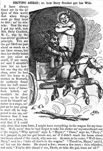 Driving Ahead, or How Davy Crockett got his Wife, fra Crocketts almanakk for 1856, utgitt, New York, 1855 av American School