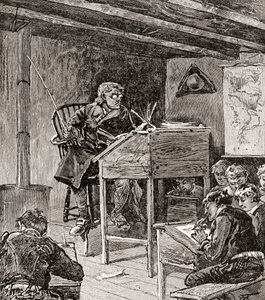 Utdanning på 1700- og 1800-tallet, fra 'The History of Our Country', utgitt 1905 (tregravering) av American School