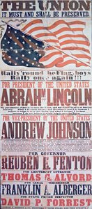 Valgkampanjeplakat for Abraham Lincoln (1809-65) for president og Andrew Johnson (1808-75) for visepresident av American School