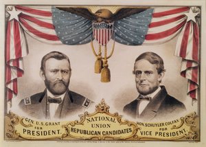 Valgplakat for USAs presidentvalg i 1868 som viser Ulysses S. Grant og Schuyler Colfax, 1868