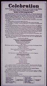 Erie Canal: nøkkeldelen av New York State Canal System; Broadside av 8. oktober 1823 feiret åpningen (fullført i 1825) (litho) av American School