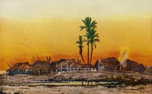 Kveld i en arabisk landsby (farge litho) av American School