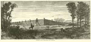 Utvendig utsikt over Prison Pen ved Millen, november 1864 av American School