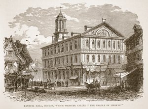 Faneuil Hall, Boston, som Webster kalte The Cradle of Liberty, fra en bokpub. 1896 av American School