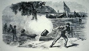 Federal Mortar Battery under den amerikanske borgerkrigen (1861–65) (litho) av American School