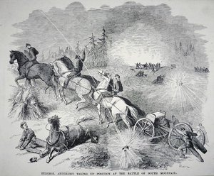 Føderalt artilleri inntar posisjon ved slaget ved South Mountain, september 1862 (gravering) av American School
