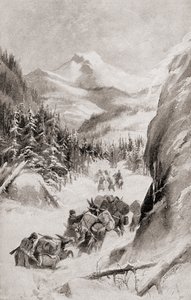 Fremont i Rocky Mountains, Nord-Amerika under sin fjerde ekspedisjon i 1848, fra 'The History of Our Country', utgitt 1905 (litho) av American School