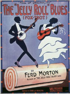 Forside for 'The Jelly Roll Blues', av Jelly Roll Morton (1890-1941) 1915 (farge litho) av American School
