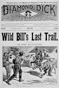 Forside av 'Wild Bill's Last Trail', en Ned Buntline 'Dime'-roman med Wild Bill Hickok (1837-76) 1896 (litho) av American School