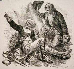 General Herkimer, såret og dirigerte kamp i slaget ved Oriskany av American School