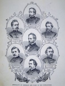 General William Tecumseh Sherman (1820-91) og noen av hans unionshærsjefer (gravering) av American School