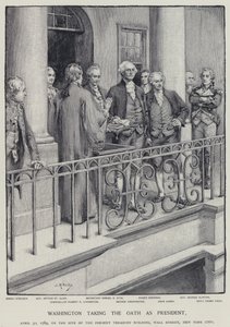 George Washington avla ed som president, 30. april 1789 (litho) av American School